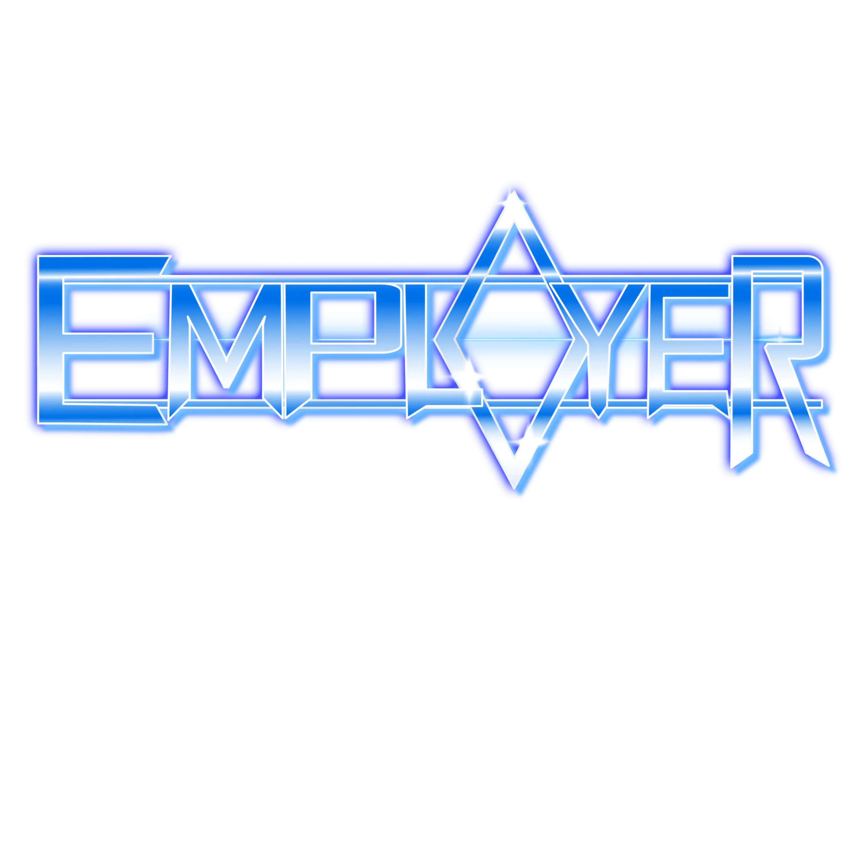 Employer logo.
Employer written in capital letters, the O is a large diamond. The logo is blue and white. It looks like shiny chrome.