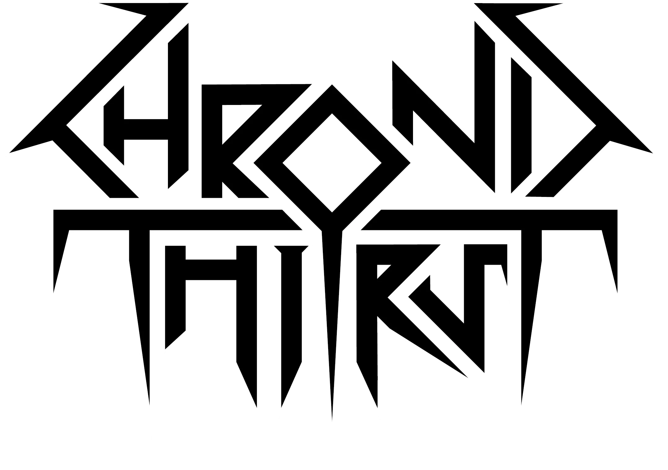 Chronic Thirst band logo.
The band name in a symmetrical, pointy design. The letters are black with a white border