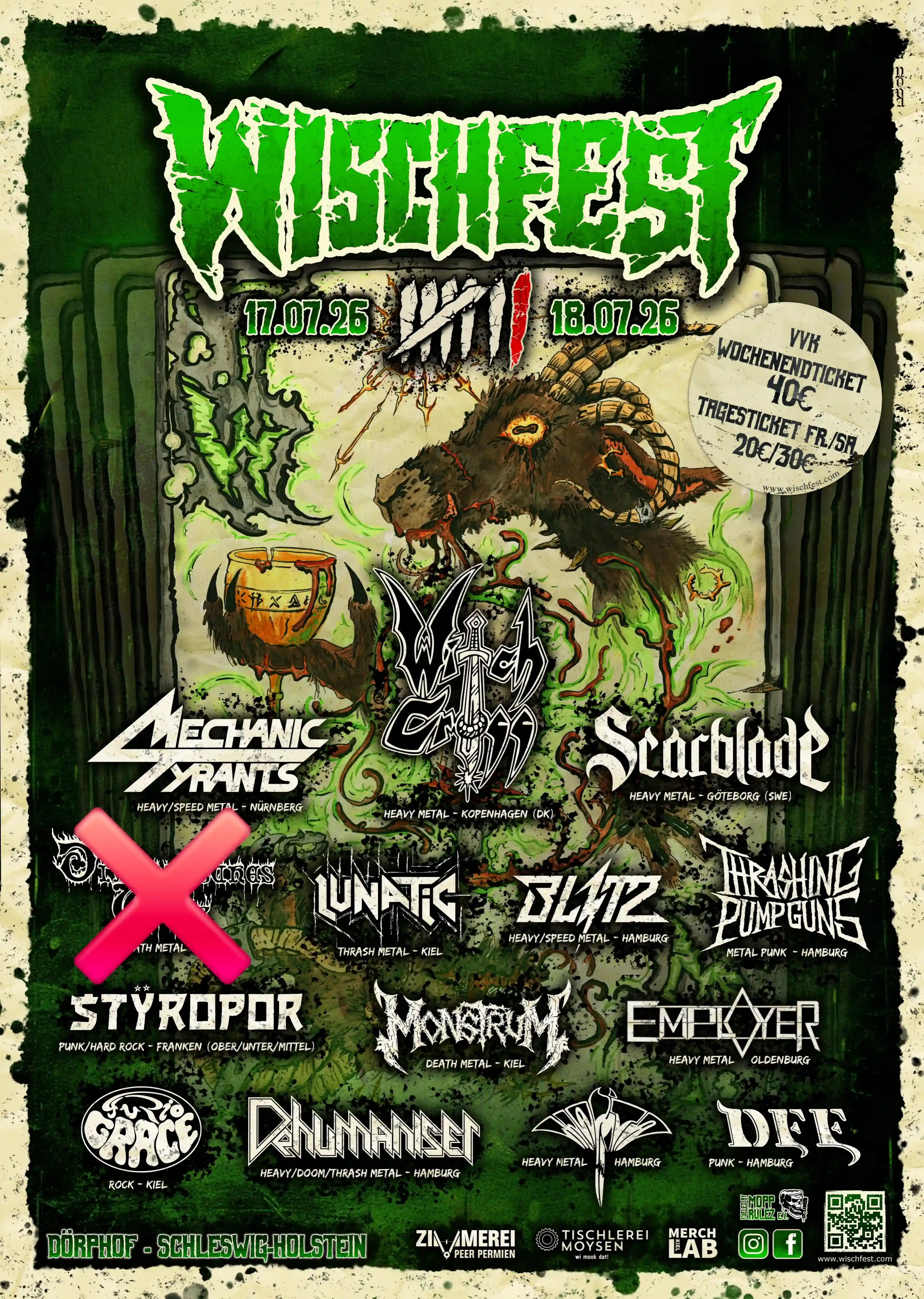 Poster 2026 mit 13 Bands, eine 14. ist durchgestrichen.