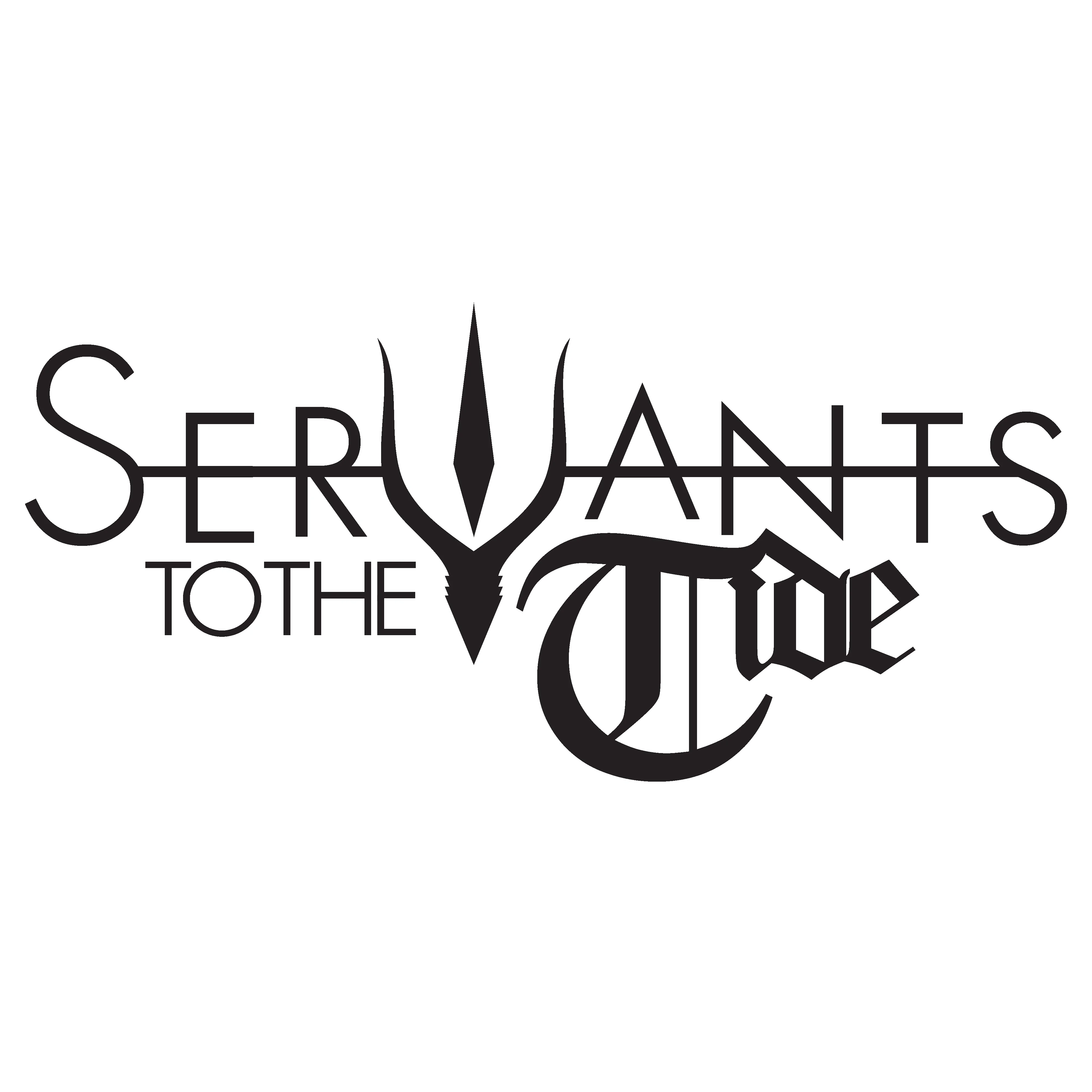 Bandlogo of Servants to the Tide.
The bandname in black letters, the v exchanged with a trident. 
